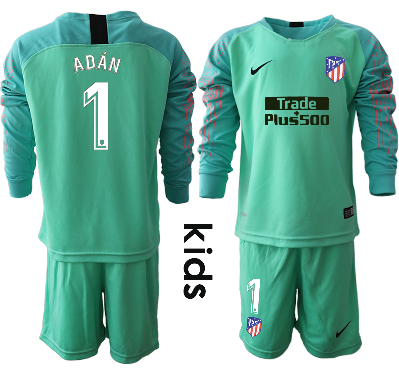 2018_2019 Club Atletico Madrid green goalkeeper long sleeve Youth #1 soccer jerseys